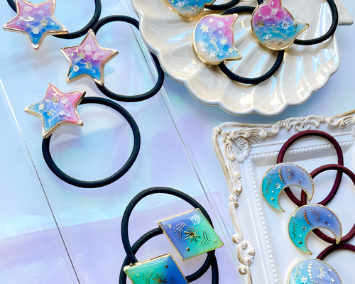ハンドメイド レジン ヘアゴム ポニーフック ブローチ