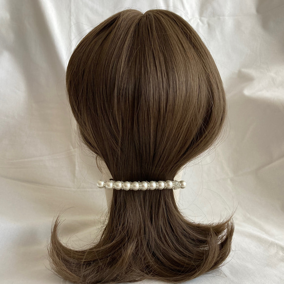 ヘアアクセサリー バレッタ シルバー 大きめ パール コットンパール ビーズ お呼ばれ ウエディング 母の日 12枚目の画像