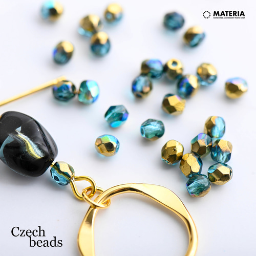 色味変更あり】チェコビーズ ファイヤーポリッシュ ブルーグリーン