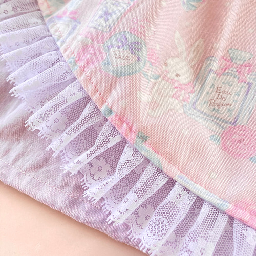 ☆うさぎのおひめさまエプロン＆うさ耳三角巾【110cm～120㎝ ピンク
