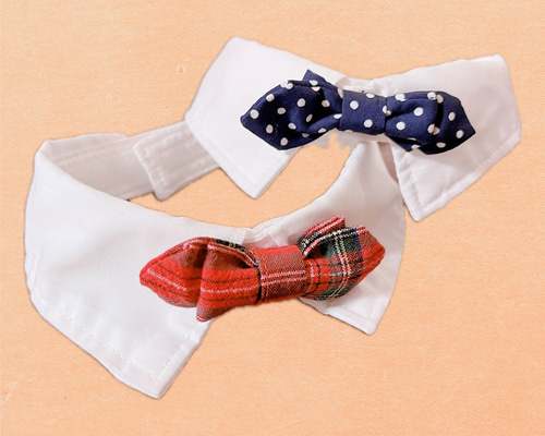 犬用付け襟 蝶ネクタイ チェック柄レッド ドット柄ネイビー XSサイズ S