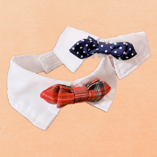犬用付け襟 蝶ネクタイ チェック柄レッド ドット柄ネイビー XSサイズ S