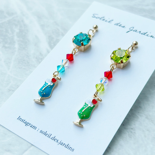 再販×2 クリームソーダ メロン ブルーハワイ ピアス イヤリング ピアス