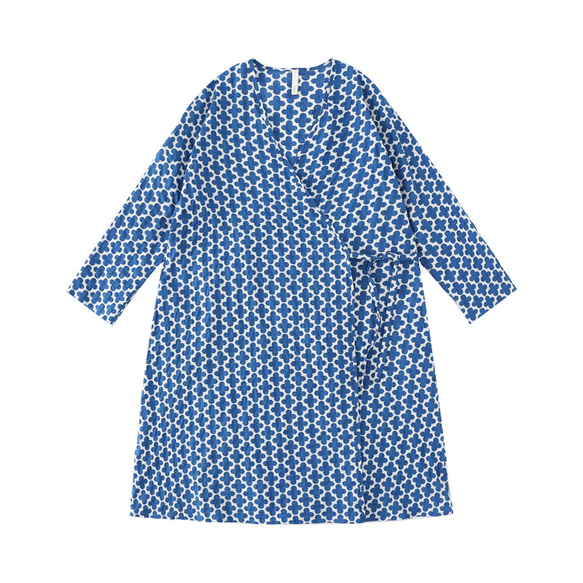 藍白印花 日系系帶洋裝 鹽縮純棉克萊因藍連衣裙 防曬薄外套 第17張的照片