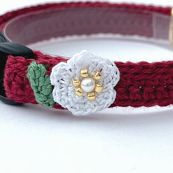 お花　シック　猫さんにやさしい首輪【かぎ針編み　猫の首輪　猫　首輪　セーフティバックル　アジャスター　軽い】 9枚目の画像