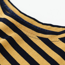 イエロー ストライプ インディゴ染め ルーズ ショート Tシャツ ユニセックス 韓国 コットン リネン ストライプ 17枚目の画像