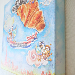 あおさま オーダー作品専用ページ/アートキャンバスパネル(手彩色)・空飛ぶクロワッサン・20cm角 3枚目の画像