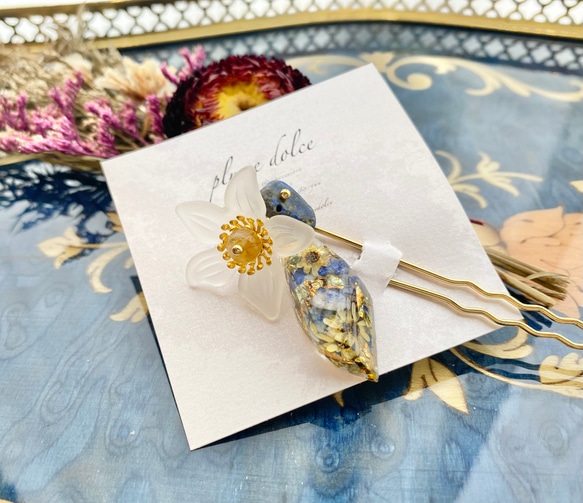 ラピスラズリとスターフラワーとシトリンのお花のかんざし 4枚目の画像