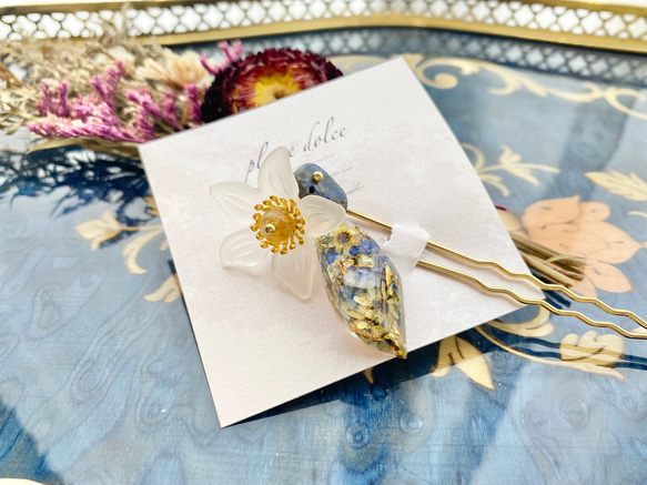 ラピスラズリとスターフラワーとシトリンのお花のかんざし 9枚目の画像