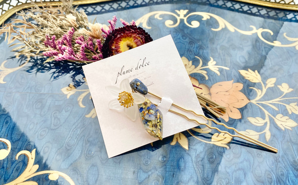 ラピスラズリとスターフラワーとシトリンのお花のかんざし 2枚目の画像