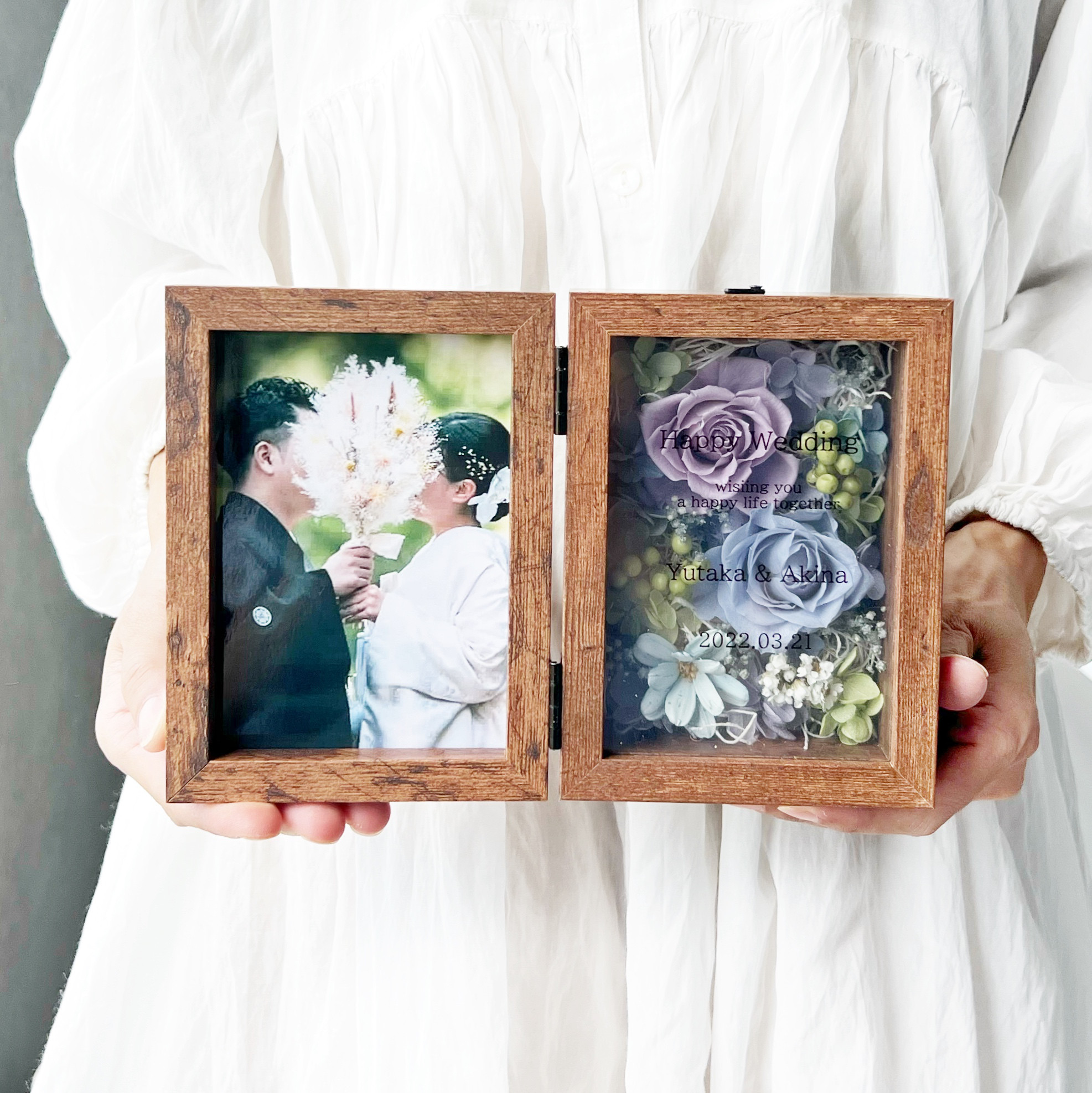 感謝価格＊写真立て　文字入れOK　7006 ダスティブルー　 フォトフレーム　子育て感謝状　両親贈呈　還暦祝い　誕生日