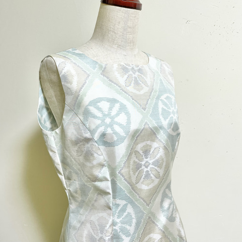 マナ様に✨美しい白大島 3Ｌロングワンピース✨✨着物リメイク マナ様に✨美しい白大島 3Lロングワンピース✨✨着物リメイク 着物