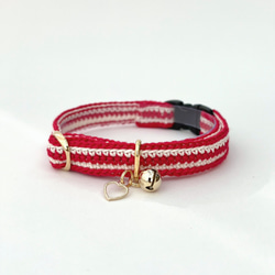 ボーダー　ハート　チャーム　猫さんにやさしい首輪【かぎ針編み　猫の首輪　猫　首輪　セーフティバックル　軽い】 10枚目の画像