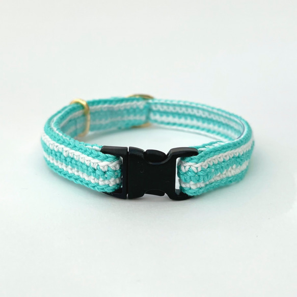 ボーダー　ハート　チャーム　猫さんにやさしい首輪【かぎ針編み　猫の首輪　猫　首輪　セーフティバックル　軽い】 17枚目の画像