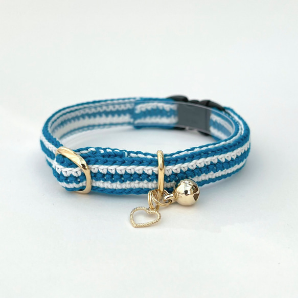 ボーダー　ハート　チャーム　猫さんにやさしい首輪【かぎ針編み　猫の首輪　猫　首輪　セーフティバックル　軽い】 19枚目の画像