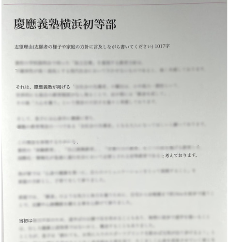 慶応義塾幼稚舎 過去問 願書 早稲田実業初等部 横浜初等部 稲花