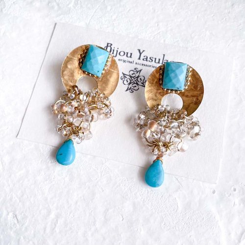 ブルー ターコイズ フープピアス・イヤリング ゴールド ヴィンテージ