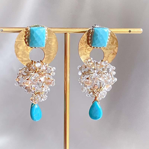 ブルー ターコイズ フープピアス・イヤリング ゴールド ヴィンテージ