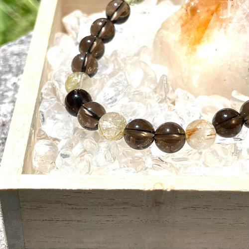 14kgfスモーキークォーツ✖️MOP・ヘソナイトブレスレット 大地のエネルギーを自身の力に◇磁気ヘマタイト＆スモーキークォーツ