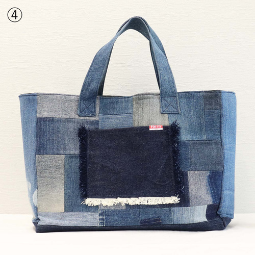 リメイクデニム☆MIXフリンジトートバッグM