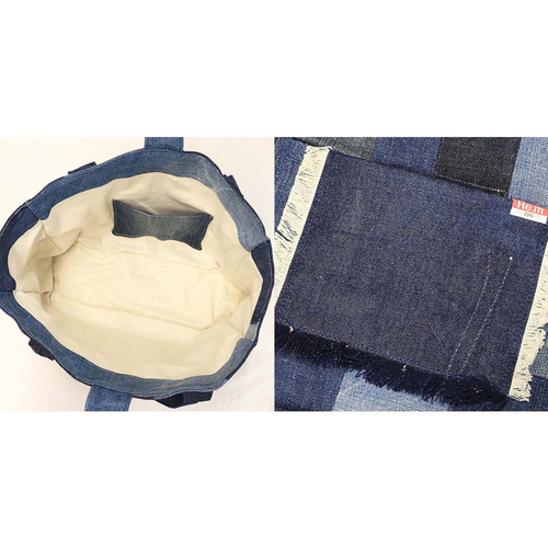 パッチワークフリンジトート リメイクデニム バリエーション トート