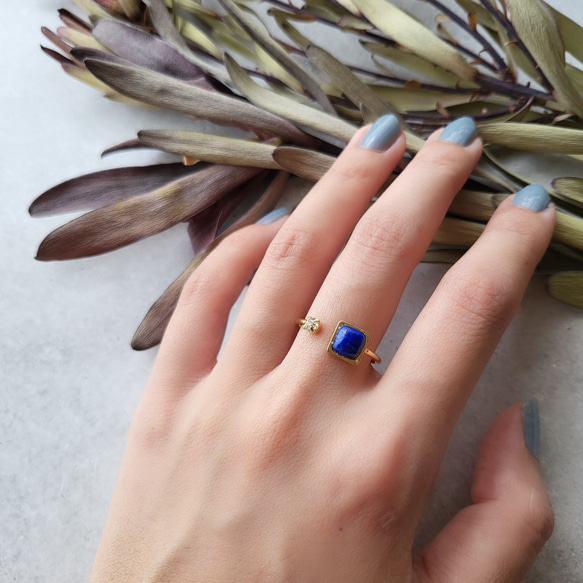 瑠璃色─Lapis Lazuli─  オープンリング　　フリーサイズ・天然石・誕生石 2枚目の画像