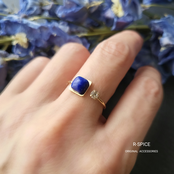 瑠璃色─Lapis Lazuli─  オープンリング　　フリーサイズ・天然石・誕生石 1枚目の画像