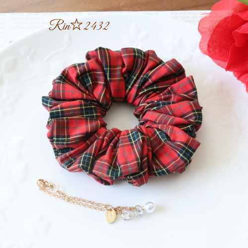 チェック柄】オールシーズンお薦めのチェック柄のシュシュ☆赤/緑/黄色