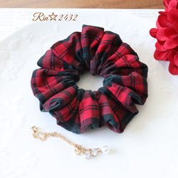 チェック柄・M】オールシーズンお薦めのチェック柄のシュシュ☆黄色/赤