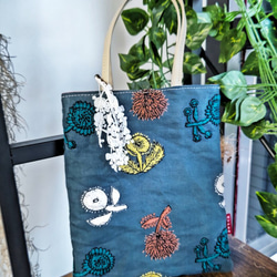 ミナペルホネン/quartet カルテット ブルー手提げトートトーストサイズ