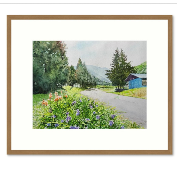 絵画　水彩画　風景画　画題「峠への道」 