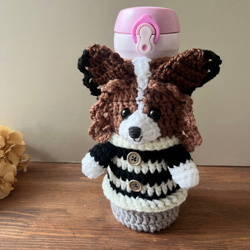 ペットボトルカバー　バッグに入ったパピヨン ペットボトルカバー バッグに入ったパピヨン ペットボトルカバー