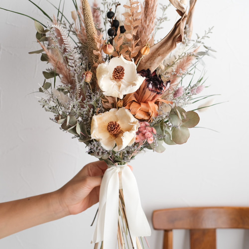 ドライフラワー ブーケ～パームフラワーのブルーブーケ＆ブートニア～ウェディング ドライフラワー ブーケ～パームフラワーのブルーブーケ＆ブートニア
