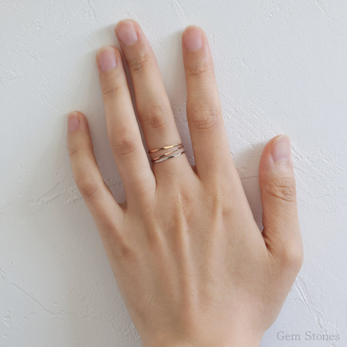 K18/K18PG/Pt900華奢リング】槌目 極細リング シンプル 着けっぱなし 1