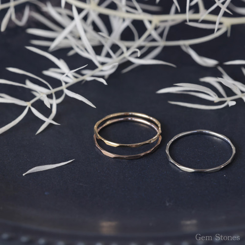 K18/K18PG/Pt900華奢リング】Tsutime 槌目 極細リング シンプル 極細