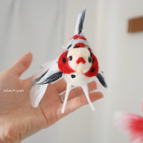 キャリコ琉金-たゆたう金魚モビール- 金魚 羊毛フェルト アクアリウム