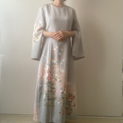 着物リメイクワンピース グレーとピンク ワンピース アトリエ 