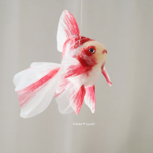 桜琉金-たゆたう金魚モビール- 金魚 羊毛フェルト アクアリウム