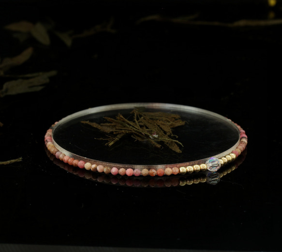 輕奢風黑紅紋石14K包金 GF Swarovski 配珠水晶手鍊 ( Rhodochrosite  Bracelet ) 第4張的照片