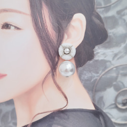 【earring】クールな丸イヤリング[ホワイト][ウエディングアクセサリー][オートクチュール刺繍] 6枚目の画像