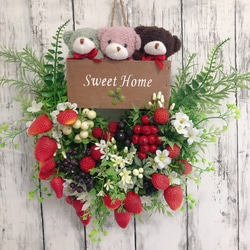 専用☆30cm☆クマさんと苺とブルーベリーのウェルカムフラワーリース  