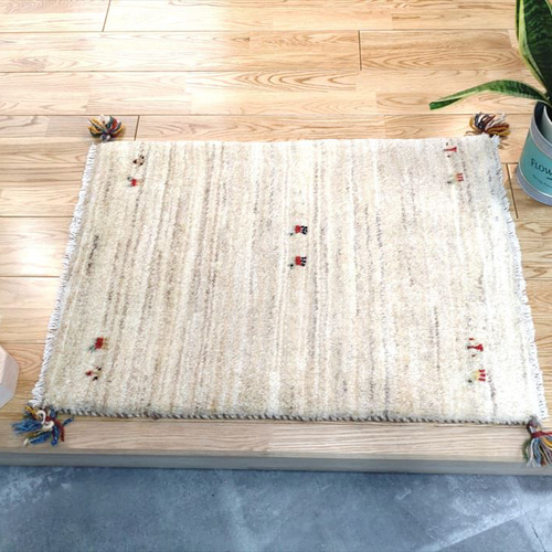 秋のキャンペーン】ペルシャ ギャッベ ベージュ 80x58cm 厚み2.27cm