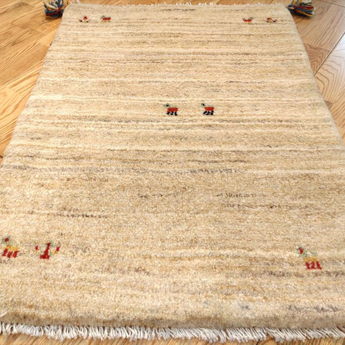 秋のキャンペーン】ペルシャ ギャッベ ベージュ 80x58cm 厚み2.27cm