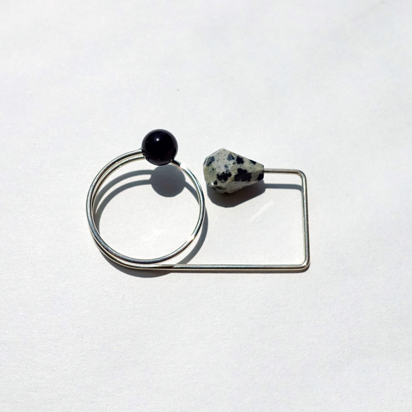 Silver filled『 round & square 』Wリング onyx/D.Jasper 5枚目の画像