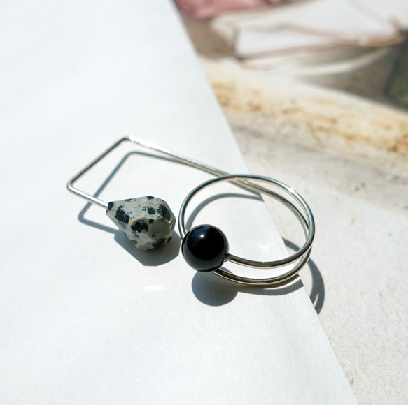 Silver filled『 round & square 』Wリング onyx/D.Jasper 1枚目の画像