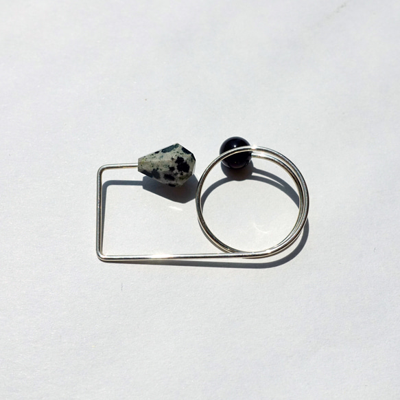 Silver filled『 round & square 』Wリング onyx/D.Jasper 4枚目の画像