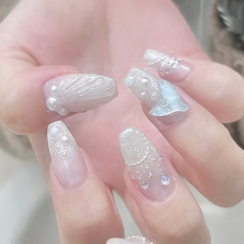 No.50】うるうるマーメイド♡キラキラ ネイルチップ 夏 真夏 海 マリン  