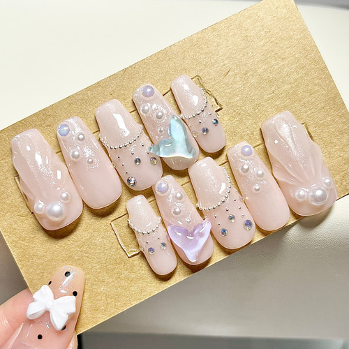 No.50】うるうるマーメイド♡キラキラ ネイルチップ 夏 真夏 海 マリン  