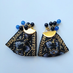 黒　インド刺繍リボンの耳飾り 3枚目の画像