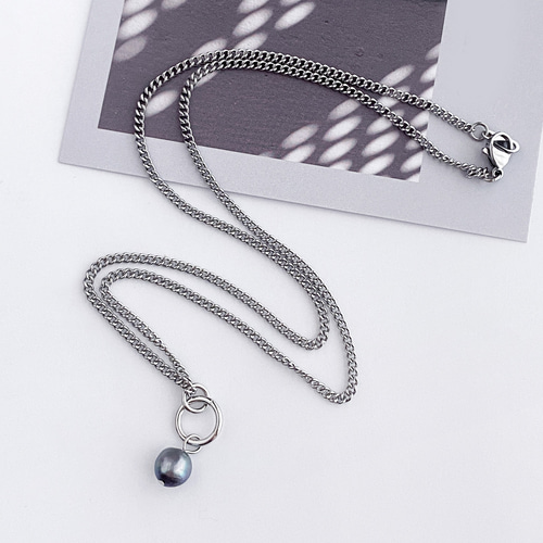 no.221］淡水パールネックレス ／ シンプル メンズ シック モード系 黒 